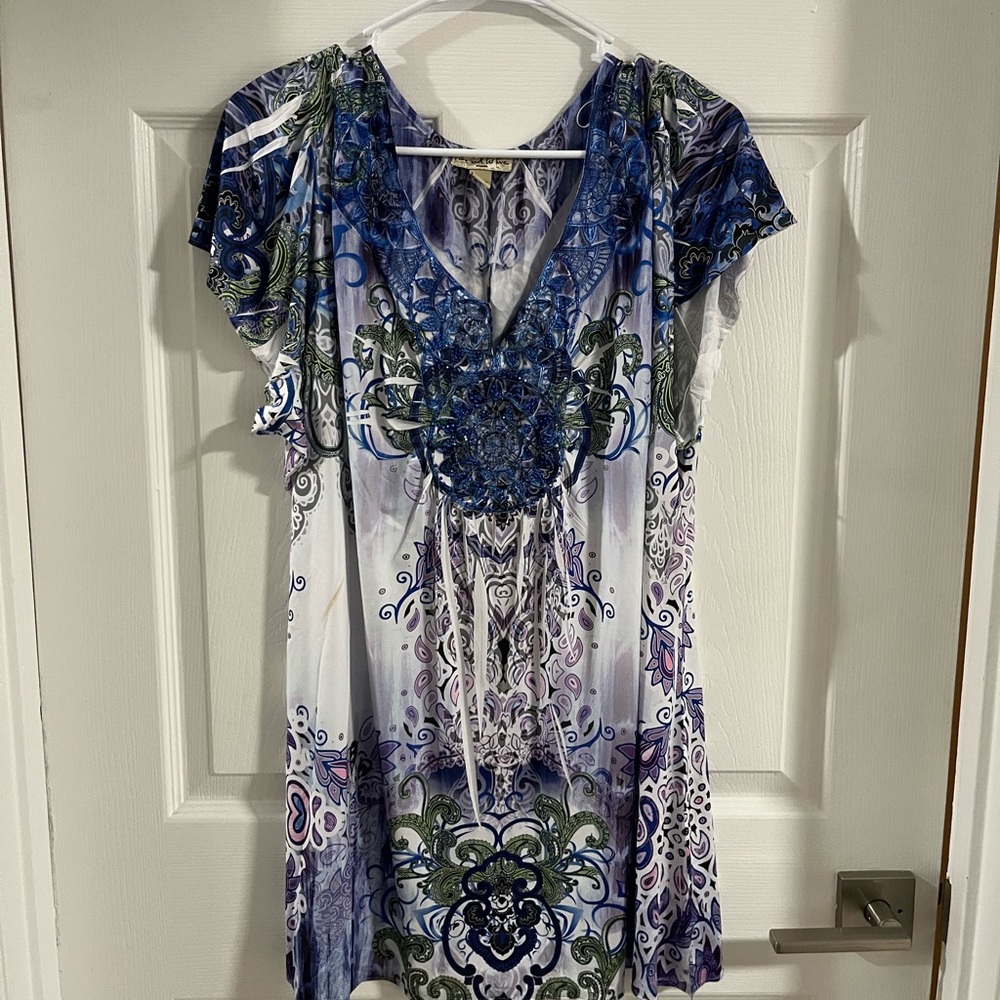 Live and Let Live Blue and Purple Patterned Blouse